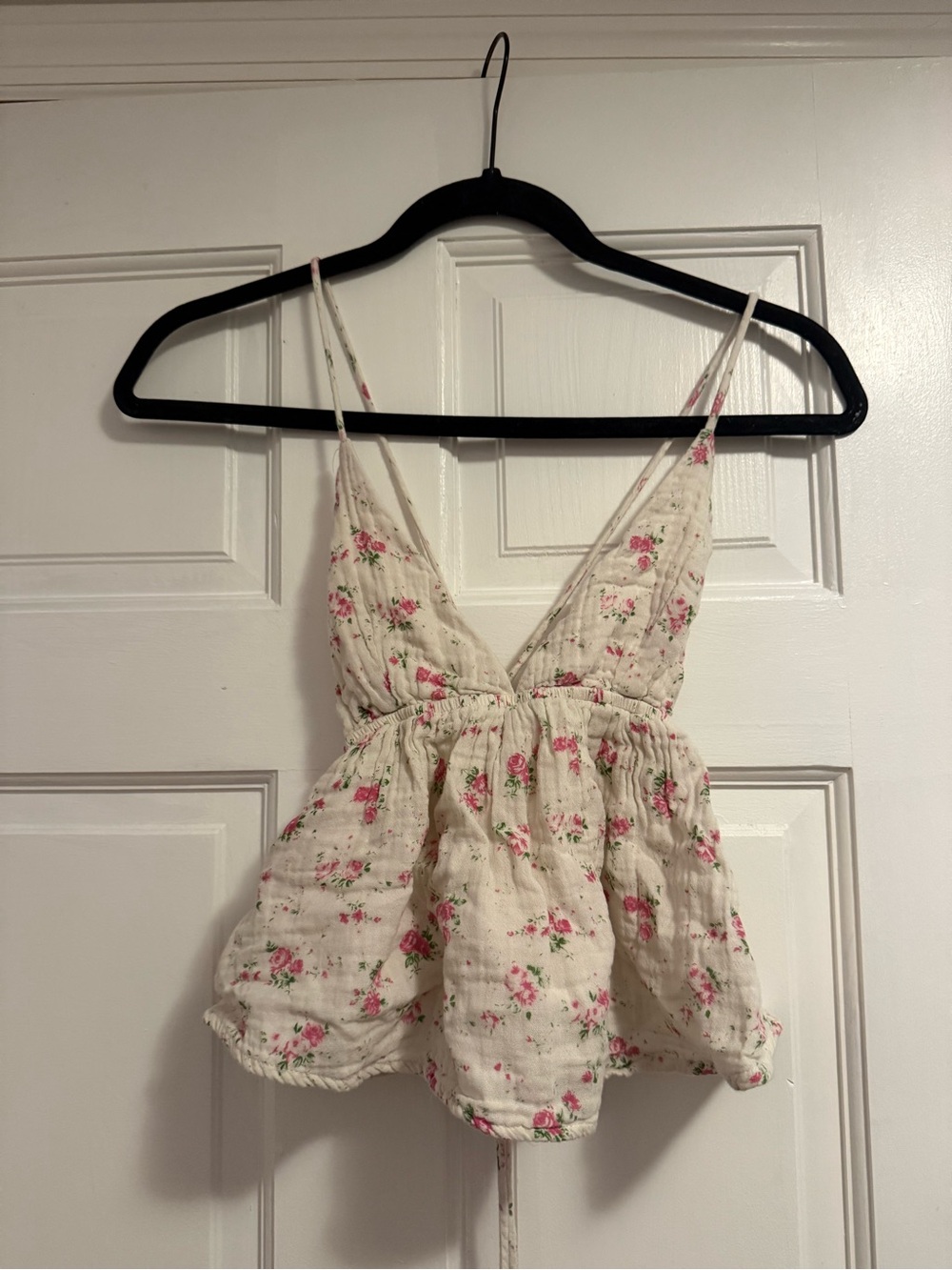 Olivaceous Cream Tank Top with Pink Floral Print
